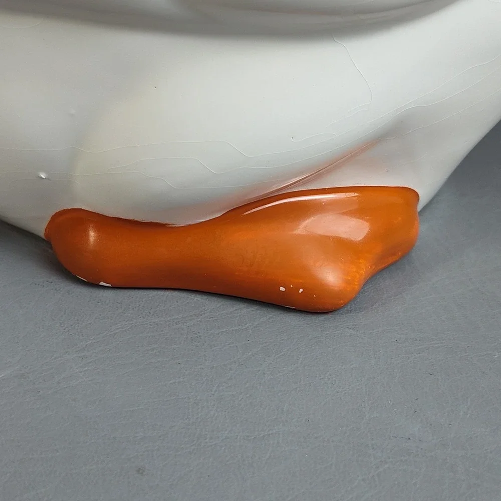 Vtg Mother Goose Ceramic Cookie Jar W/Blue Ribbon & Orange Feet Cottagecore 13